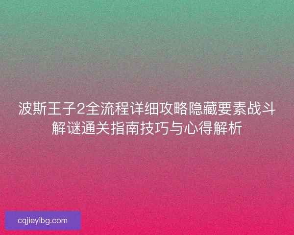 波斯王子2全流程详细攻略隐藏要素战斗解谜通关指南技巧与心得解析